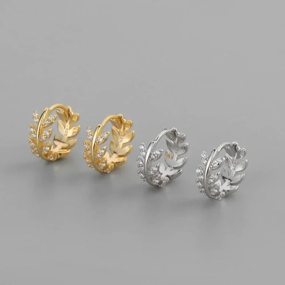 Sterling Silver Leaf Huggie Hoop Earrings